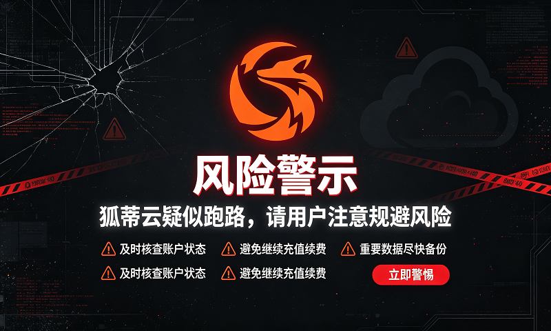 风险警示:狐蒂云疑似跑路失联,用户立刻备份数据迁移业务-服务器测评_云 VPS 推荐_运维技术教程与源码分享 - 环球云域数据平台 cloudidc.vip